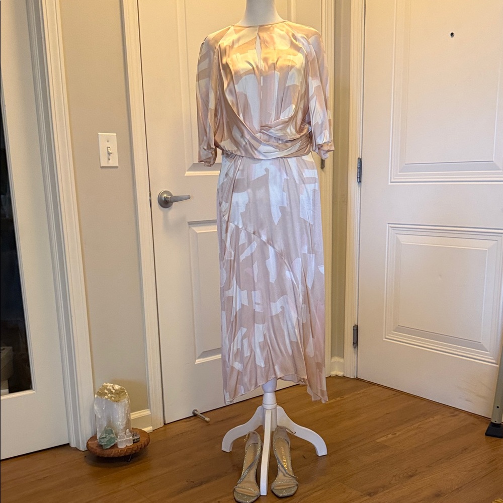 Reiss Asymmetrical Dress in Pink and Cream